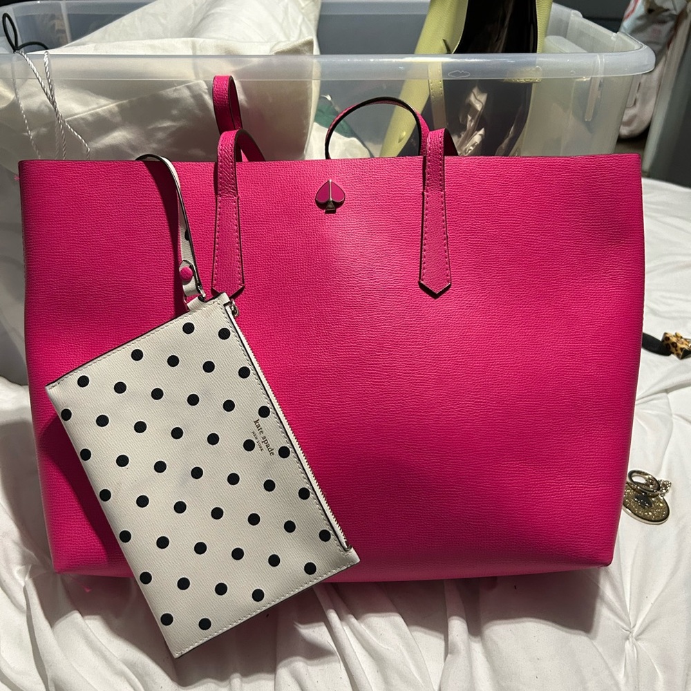 Kate Spade Pink and White Tote with Minimalist Design